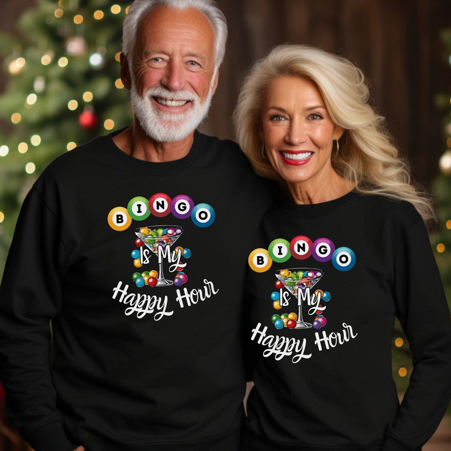 a man and a woman wearing matching black shirts