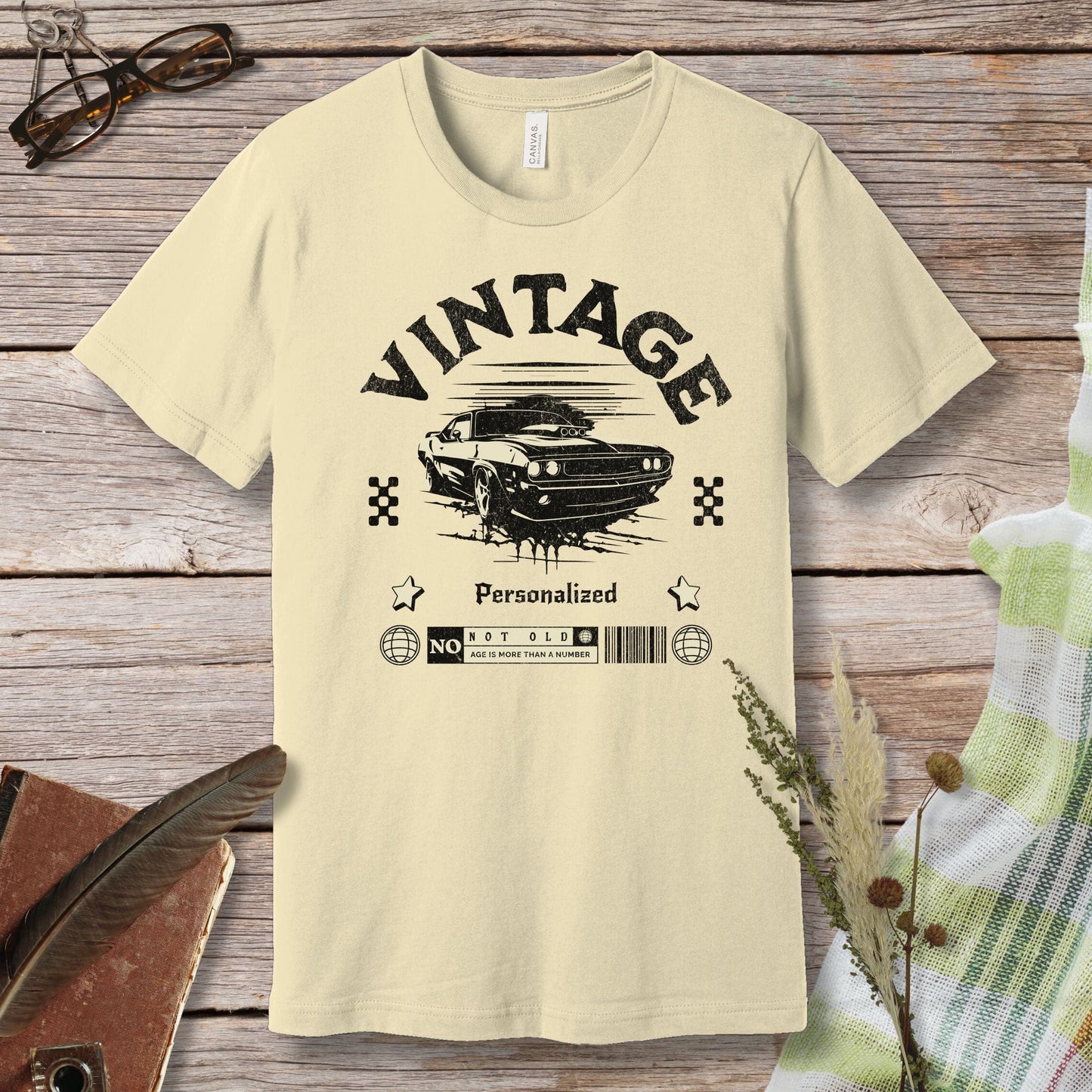 a t - shirt with a vintage car on it