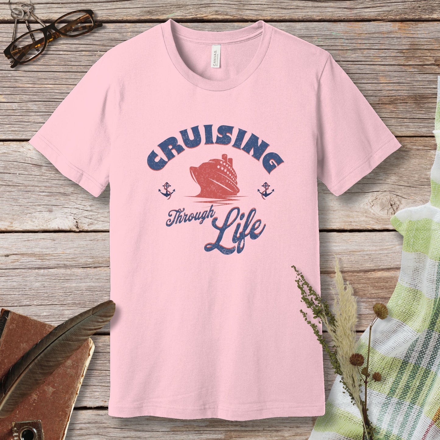 a pink shirt that says cruising through life