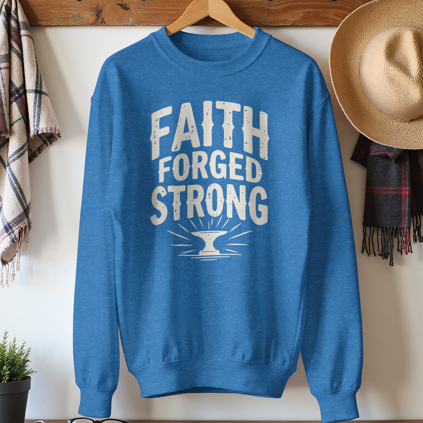 Faith Forged Strong Blue Inspirational Sweatshirt product