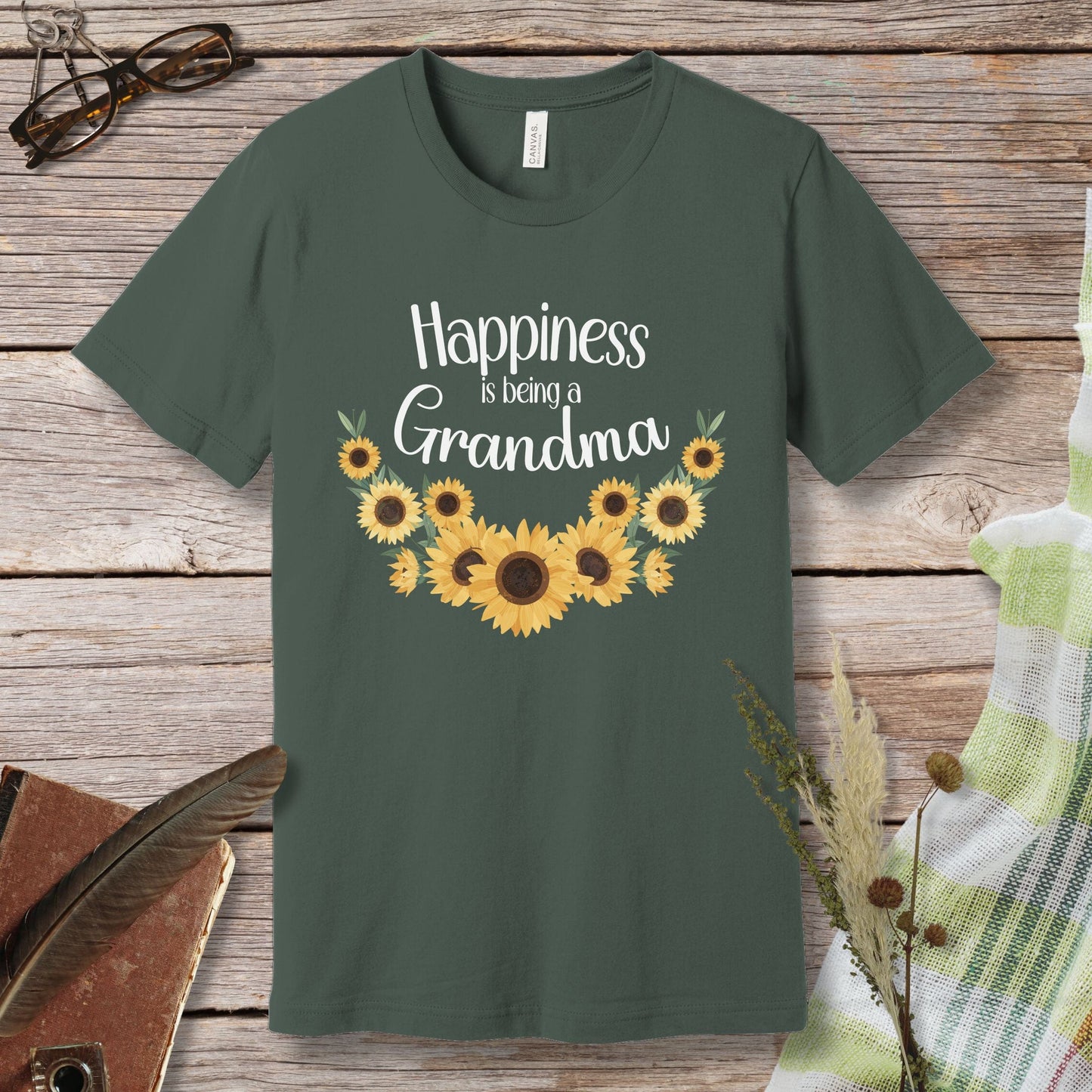 a t - shirt that says happiness is being a grandma with sunflowers