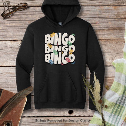 a black hoodie with the word bingo on it