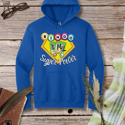 a blue hoodie with the words super power on it