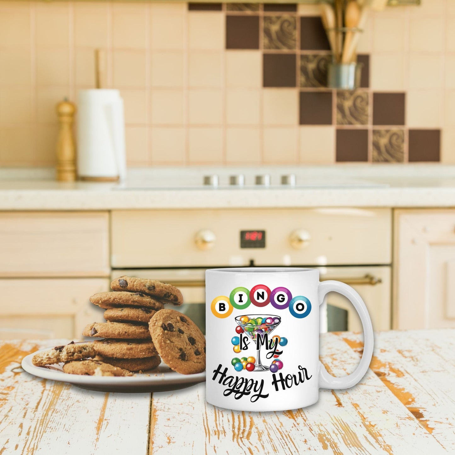 a plate of cookies and a mug on a table