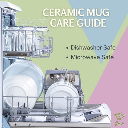 a dishwasher with dishes in it and the words ceramic mug care guide above