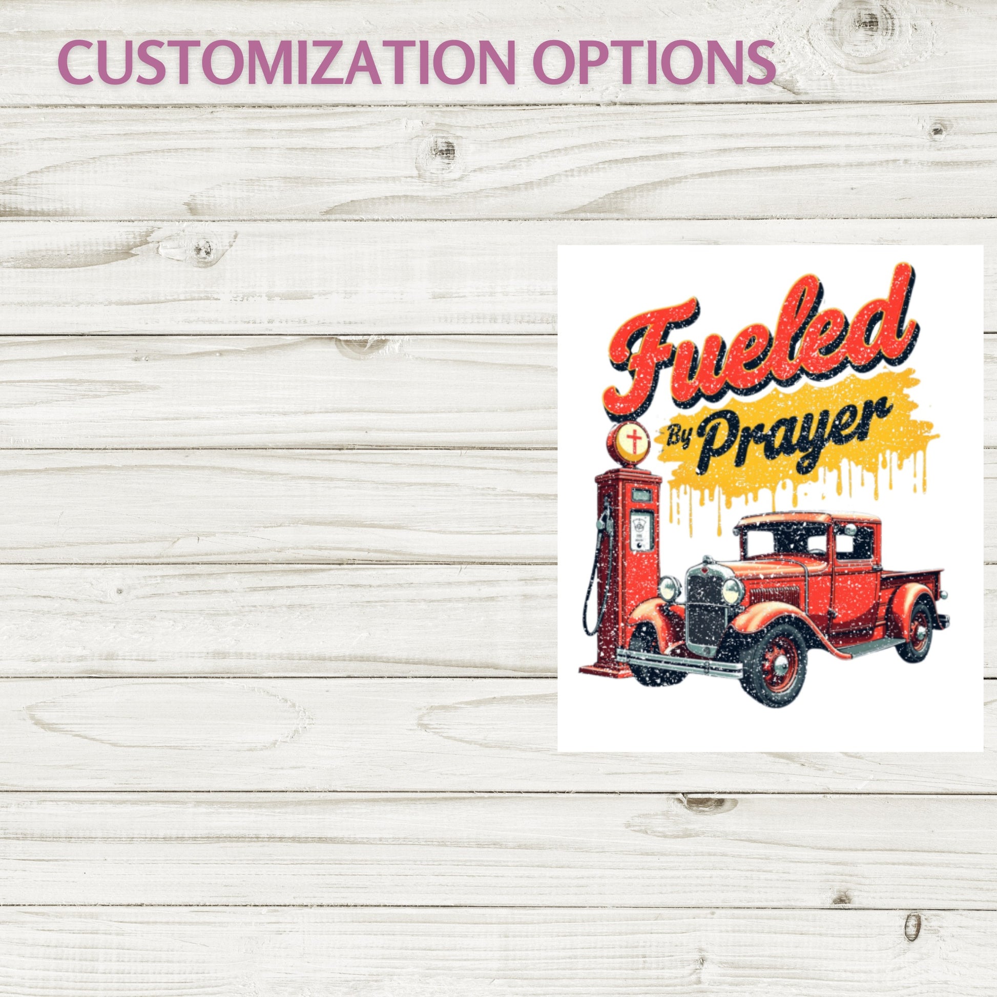 Fueled by Prayer Red Retro Car Graphic product