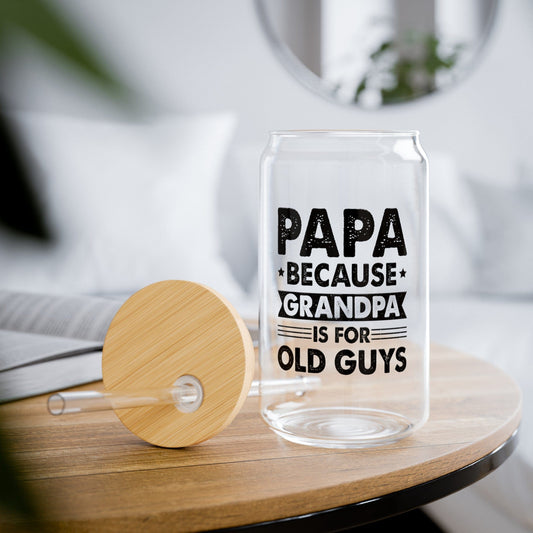 Papa Because Grandpa Is For Old Guys (Black) Sipper Can Glass