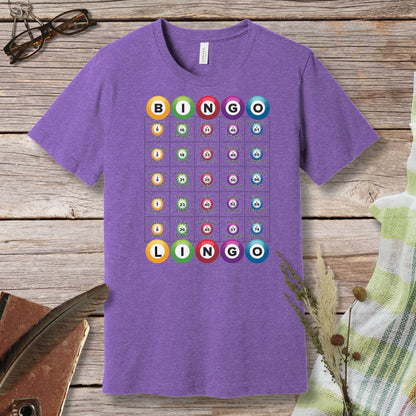 a purple t - shirt with a bunch of buttons on it