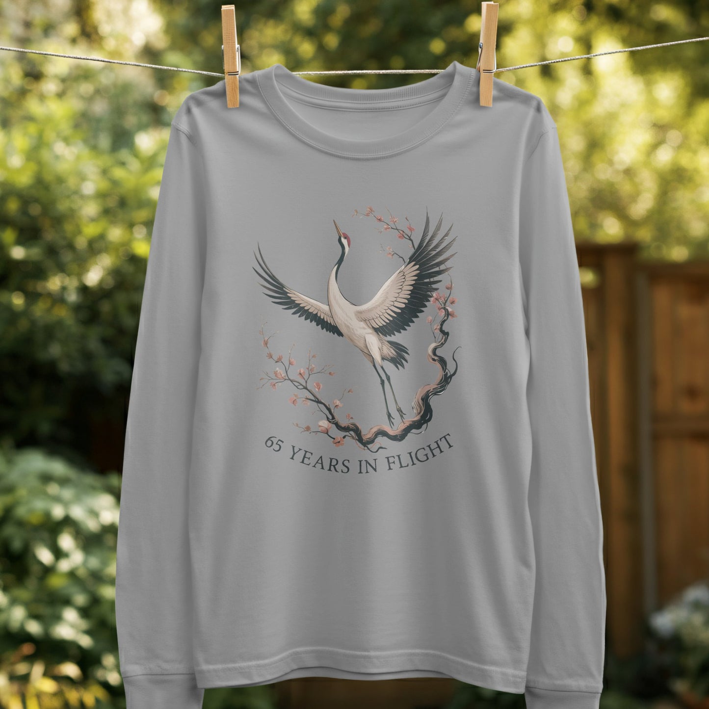 Majestic Crane 65 Years in Flight long sleeve product