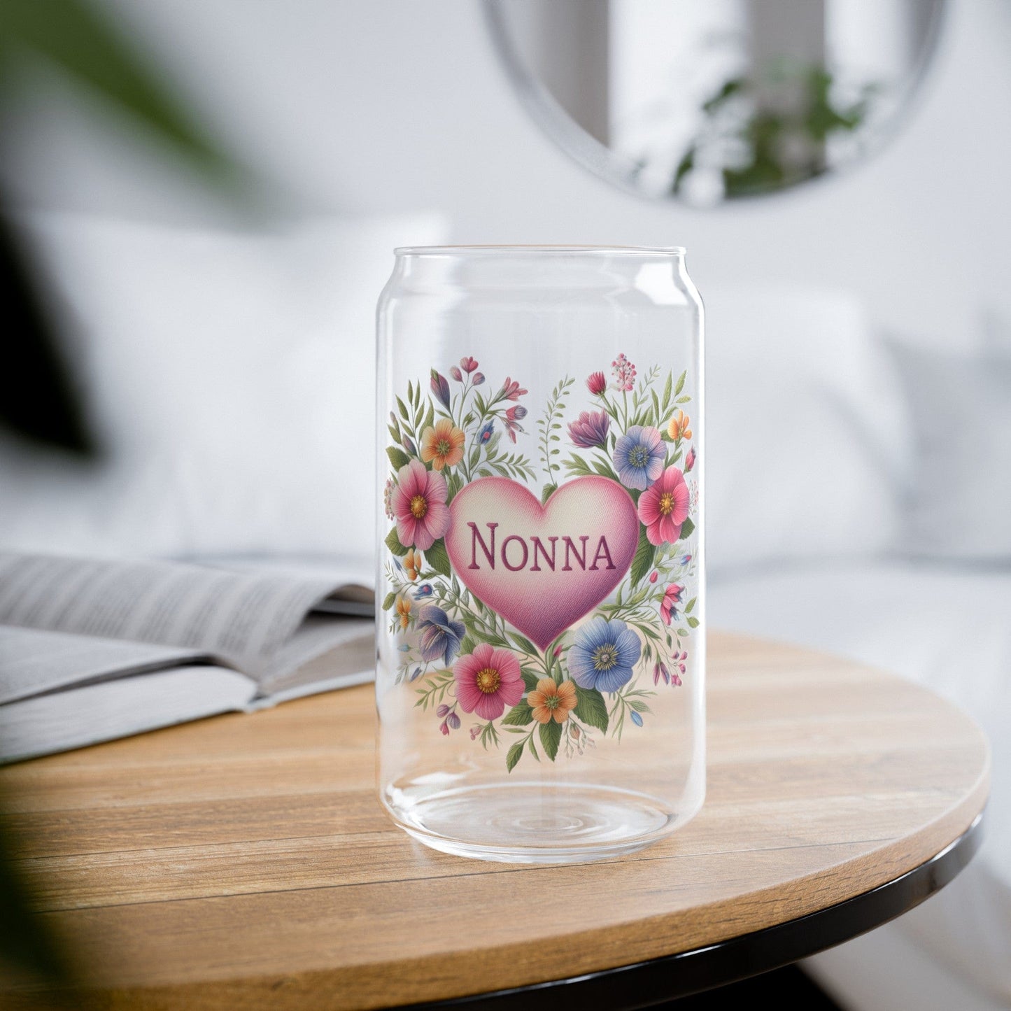 Faux Embroidered Floral Nonna In Heart Sipper Cup