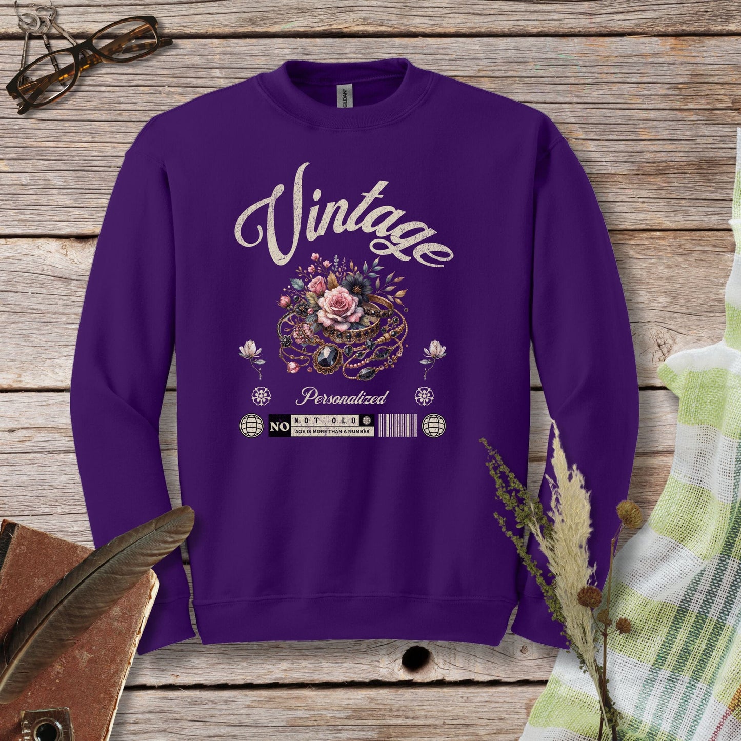 a purple sweatshirt with the words vintage on it