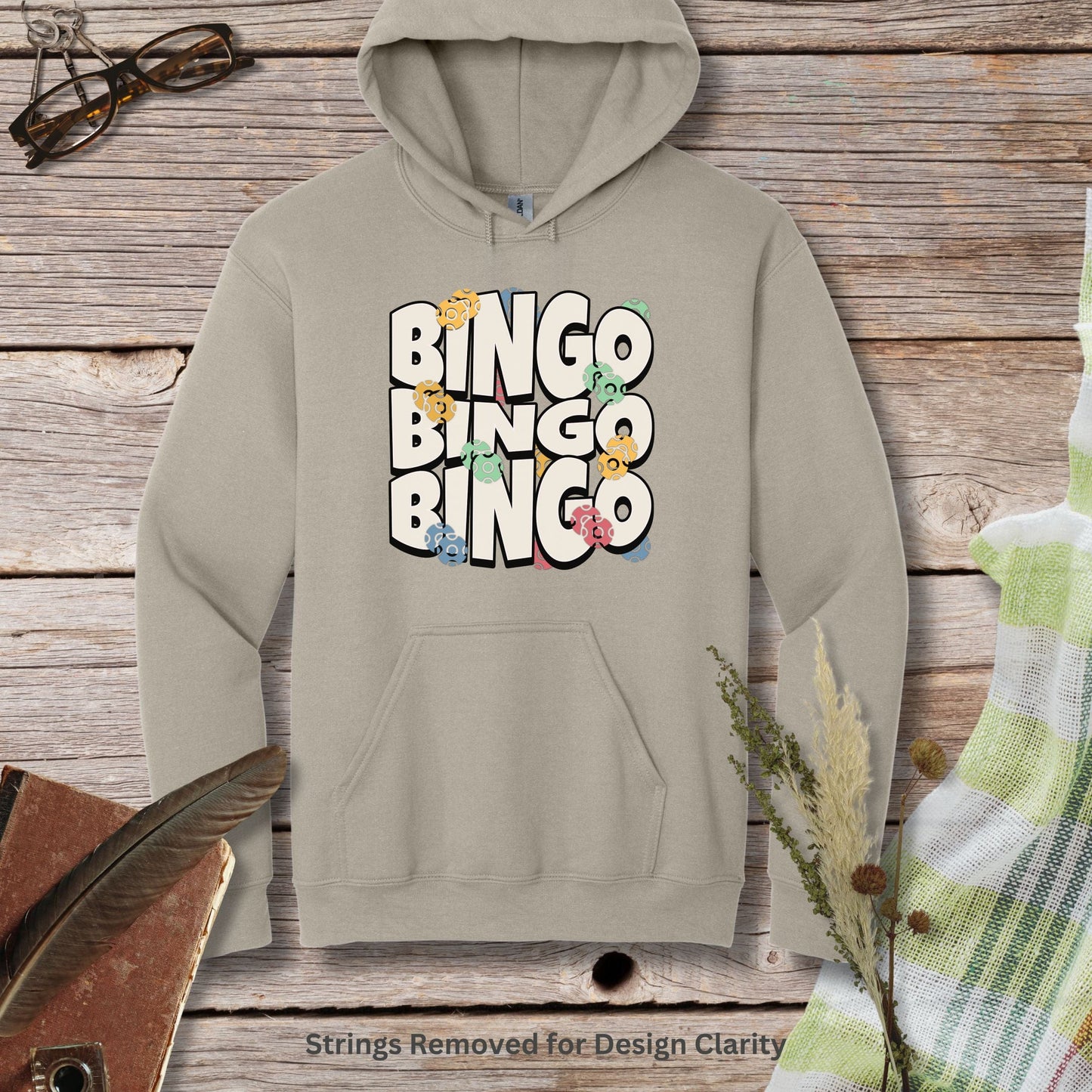 a grey sweatshirt with the words bingo bingo on it