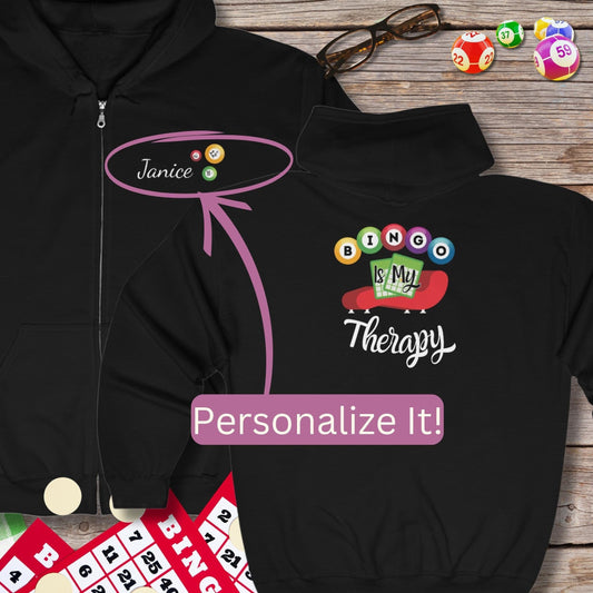 Personalized Bingo Is My Therapy Hoodie Sweatshirt Jacket