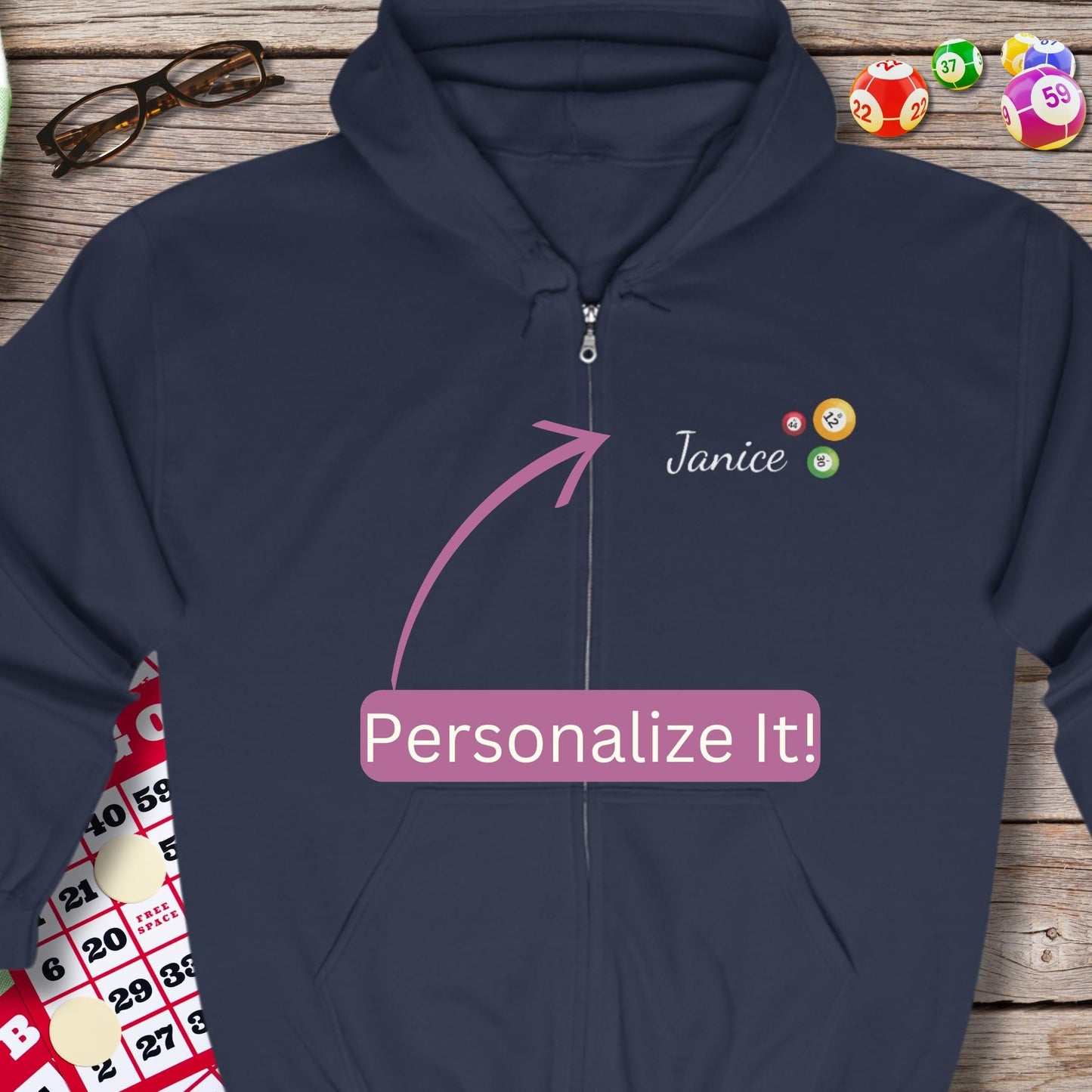 Personalized Bingo Is My Happy Hour Hoodie Sweatshirt Jacket