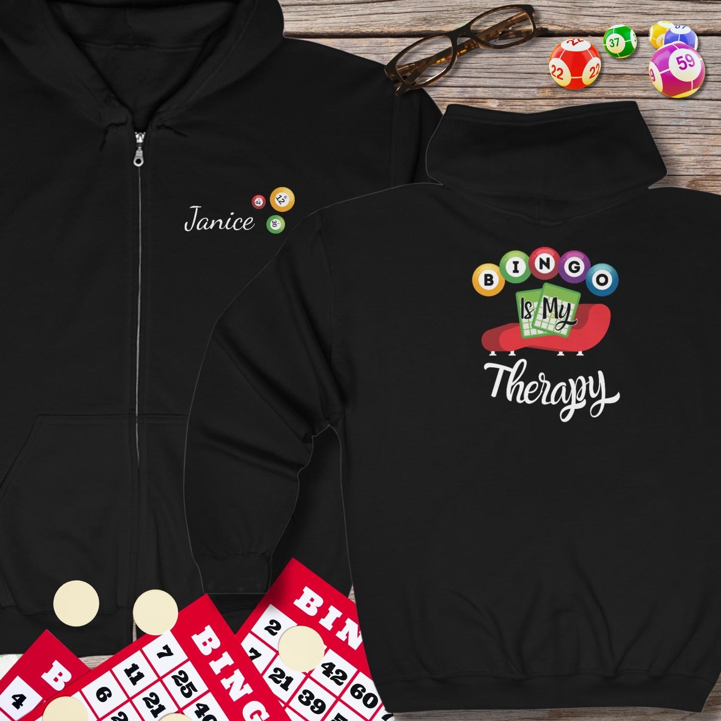 Personalized Bingo Is My Therapy Hoodie Sweatshirt Jacket