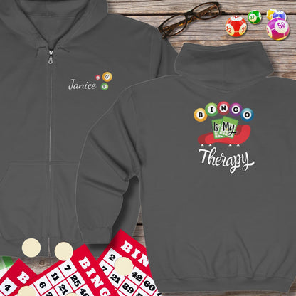 Personalized Bingo Is My Therapy Hoodie Sweatshirt Jacket