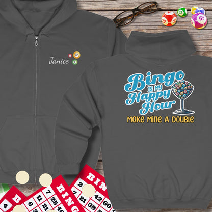 Personalized Bingo Is My Happy Hour Hoodie Sweatshirt Jacket