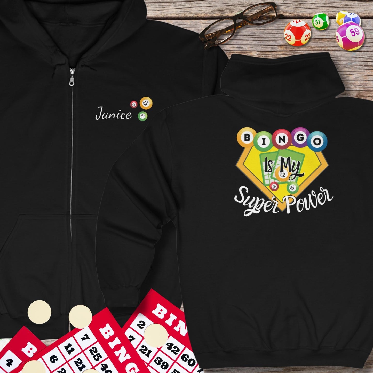 Personalized Bingo is my Super Power Hoodie Sweatshirt Jacket