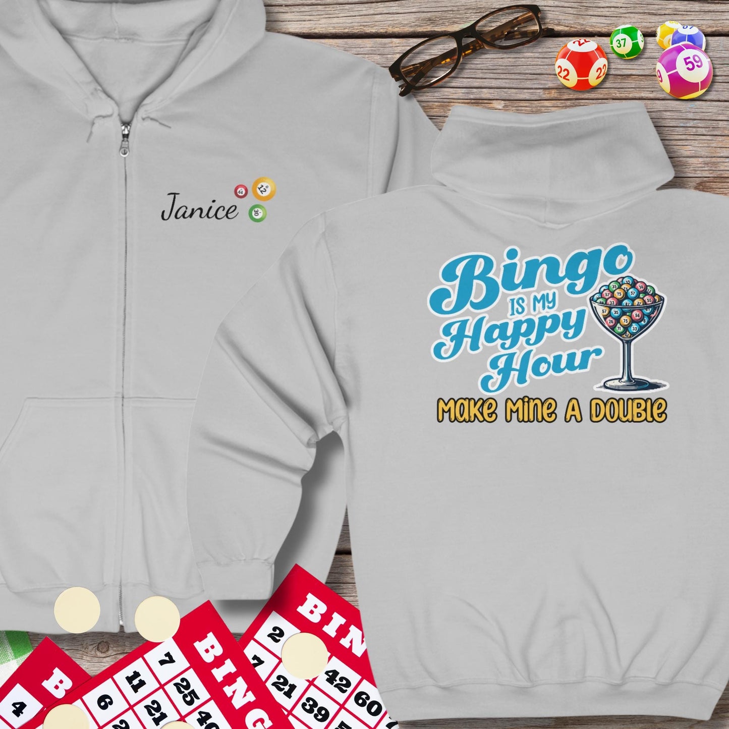 Personalized Bingo Is My Happy Hour Hoodie Sweatshirt Jacket