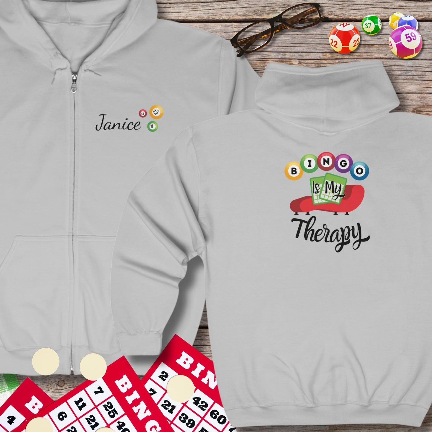 Personalized Bingo Is My Therapy Hoodie Sweatshirt Jacket