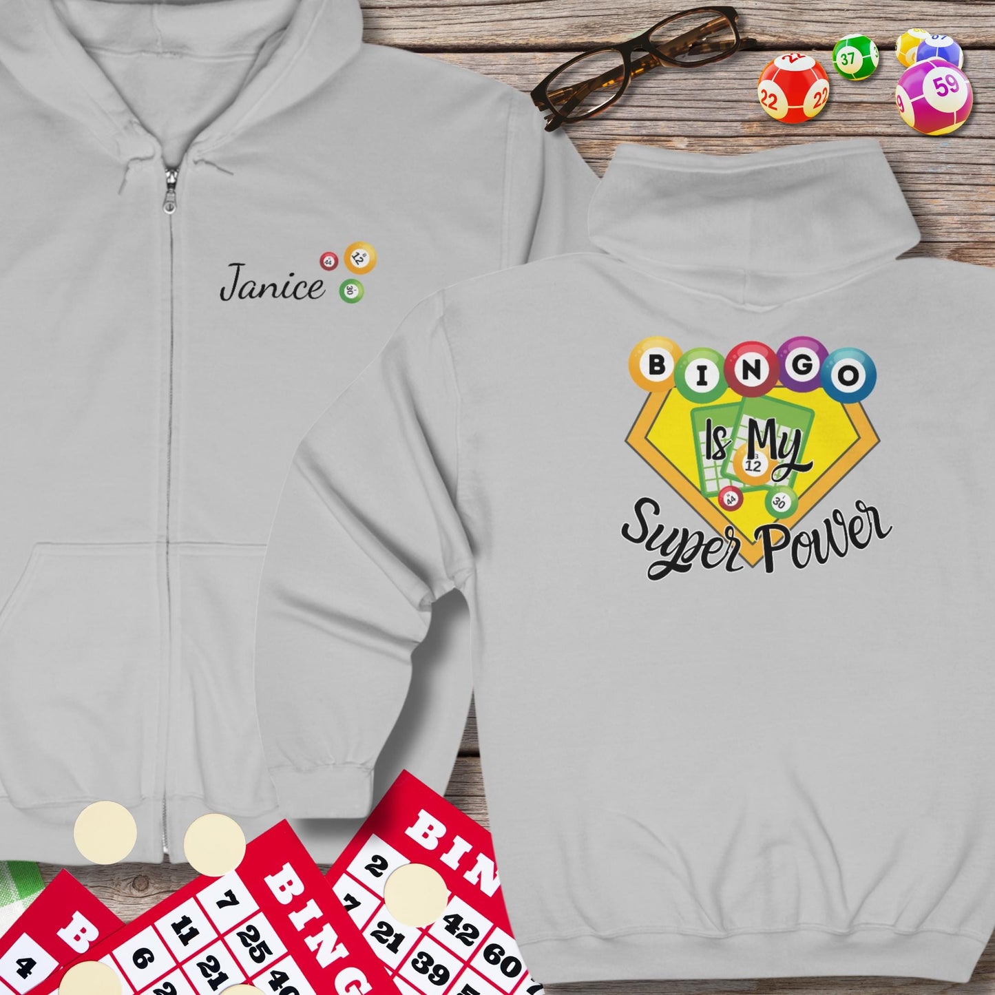 Personalized Bingo is my Super Power Hoodie Sweatshirt Jacket