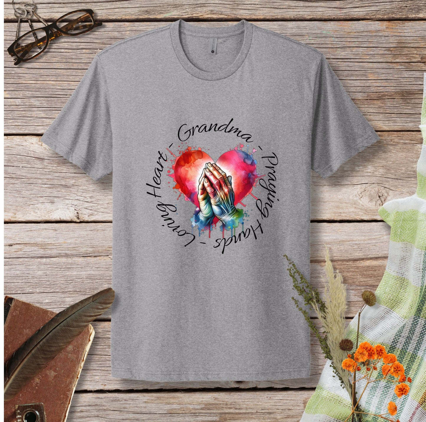 Grandma Praying Hands Loving Heart T-Shirt