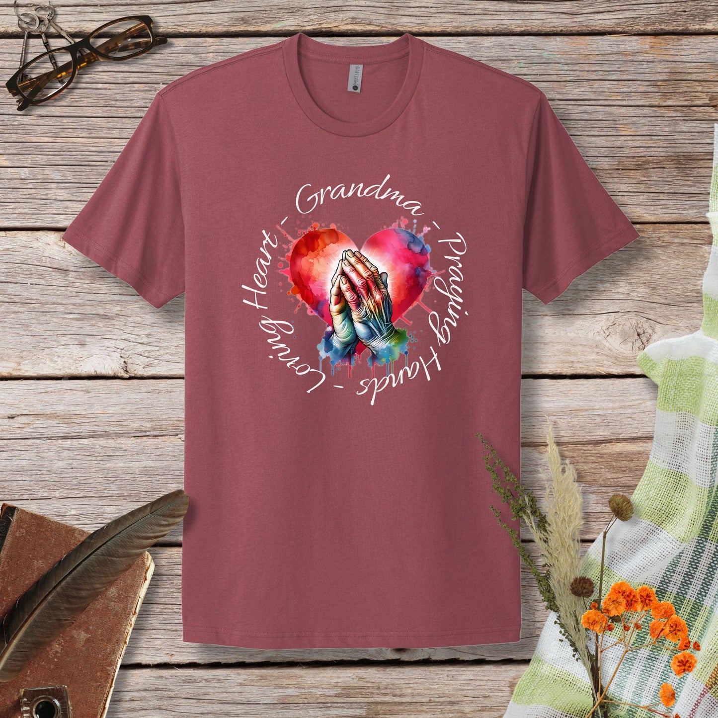 Grandma Praying Hands Loving Heart T-Shirt