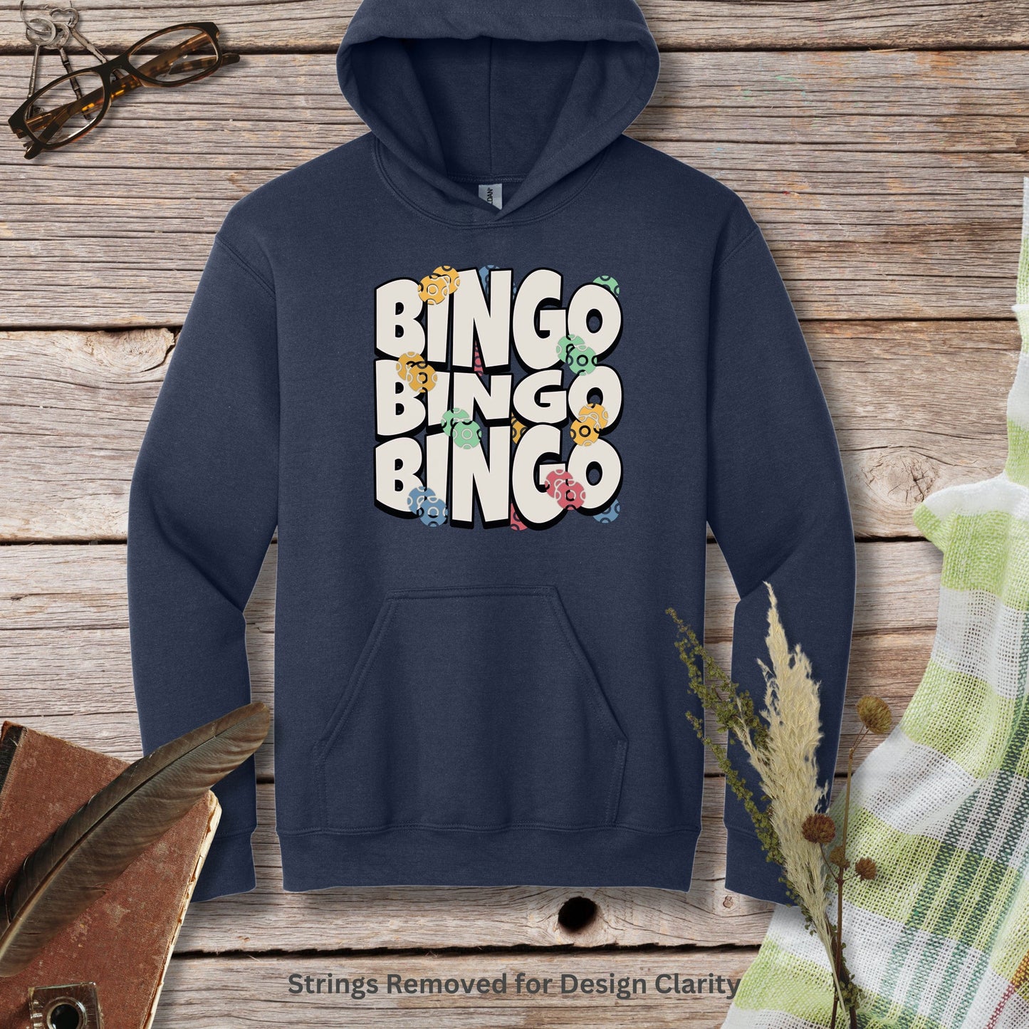 a blue hoodie with the word bingo bingo on it