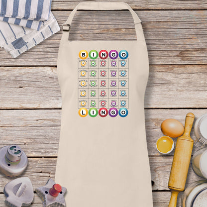 a white apron with a bunch of different items on it