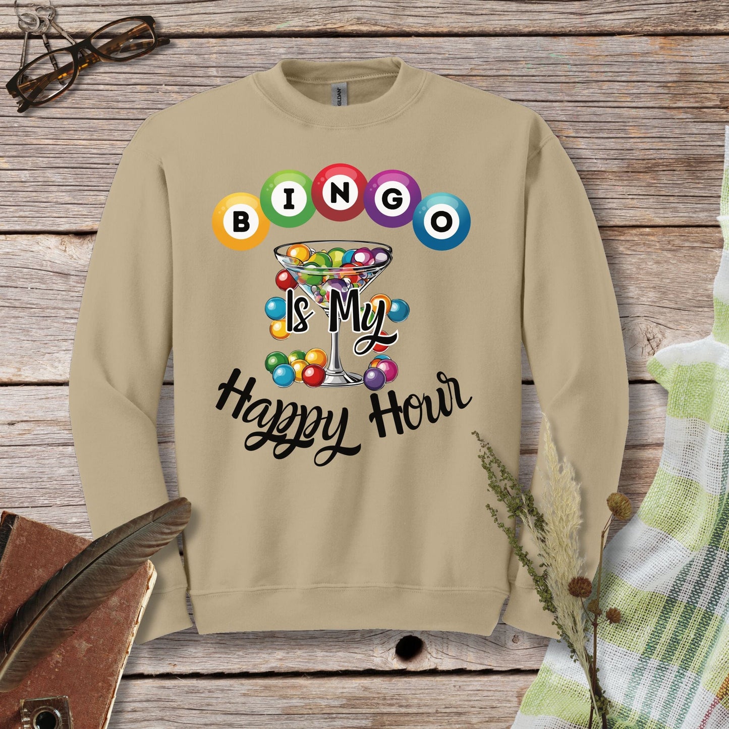 a sweatshirt that says bingo is my happy hour