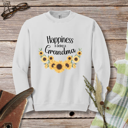 a sweatshirt with sunflowers and the words happiness is being a grandma