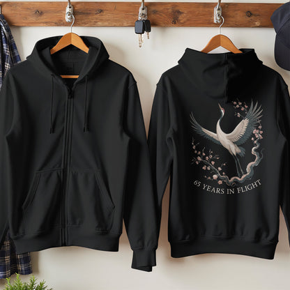65 Years in Flight Crane Print Black Hoodie product