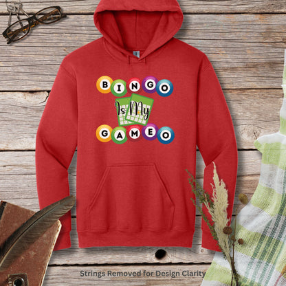 a red hoodie with the words bingo is my game on it