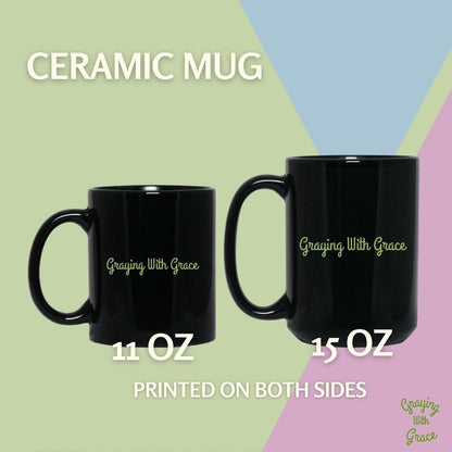 two black coffee mugs with the words ceramic mugs printed on both sides