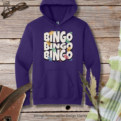 a purple hoodie with the word bingo bingo on it