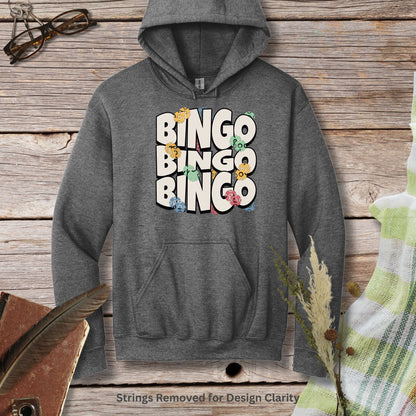 a grey hoodie with the words bingo bingo on it