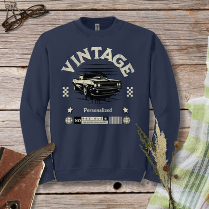 a sweatshirt with a vintage car on it