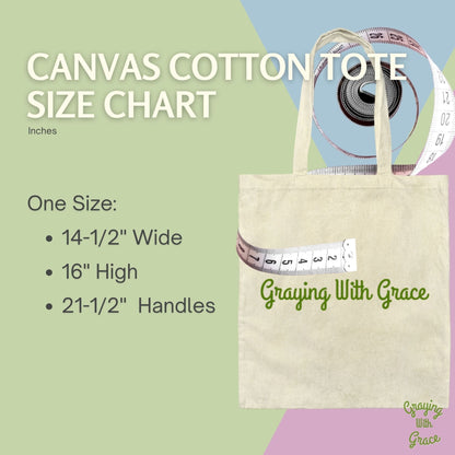 a canvas tote bag with a measuring tape on it