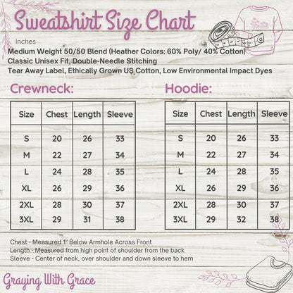Size Chart for Sweatshirt and Hoodie Product