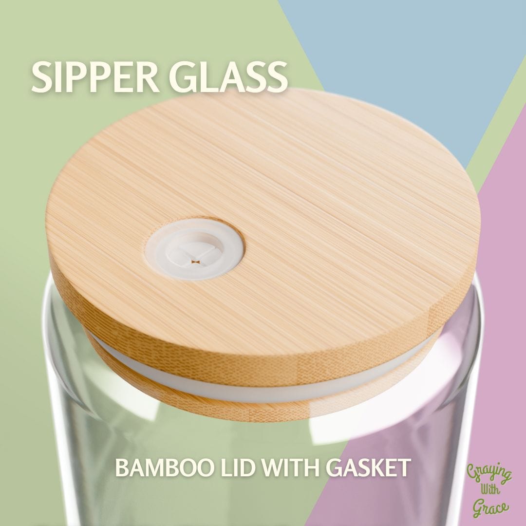 a glass jar with a wooden lid on a colorful background