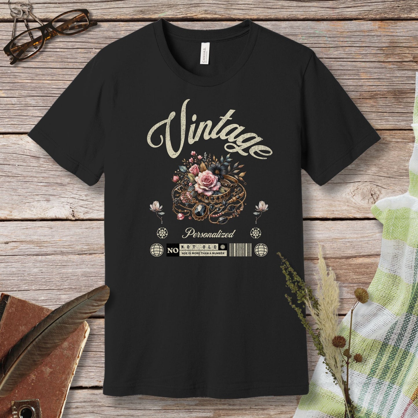 a black t - shirt with the words vintage on it