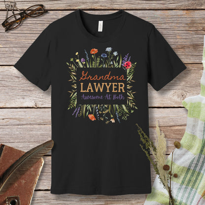 a black t - shirt with the words grandma's lawyer on it