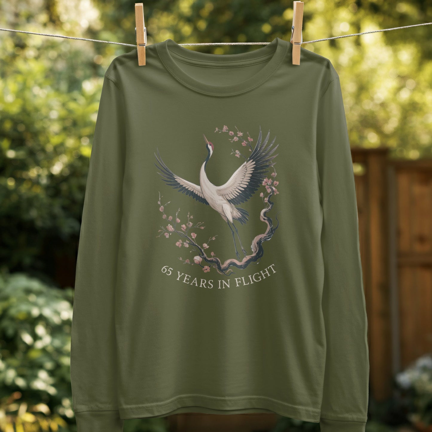 65 Years In Flight Crane Print Long Sleeve Shirt product type