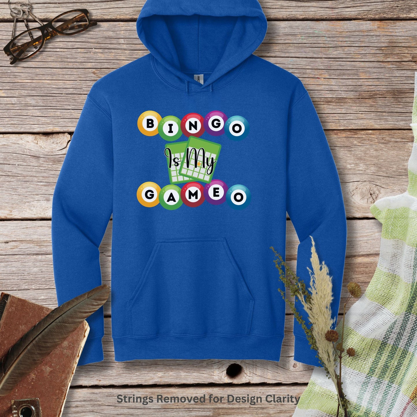 a blue hoodie with a game design on it