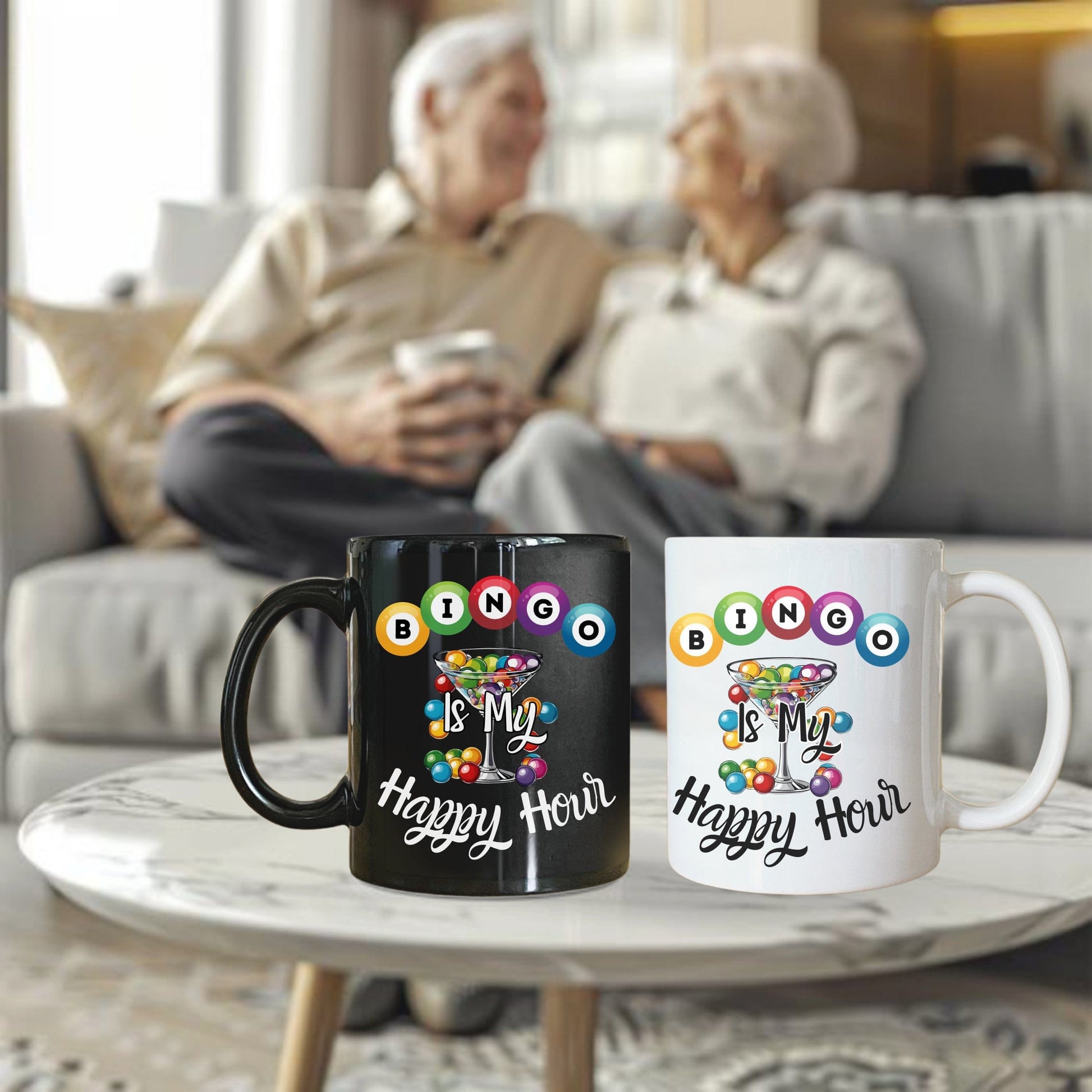 a couple of coffee mugs sitting on top of a table