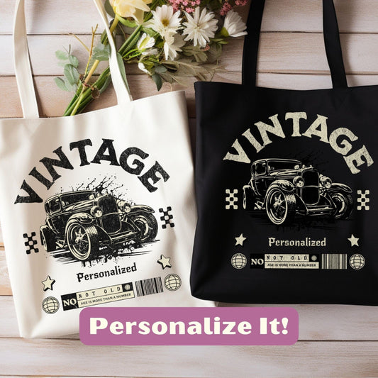 Personalized I'm Not Old I'm Vintage Antique Car Canvas Tote Bag